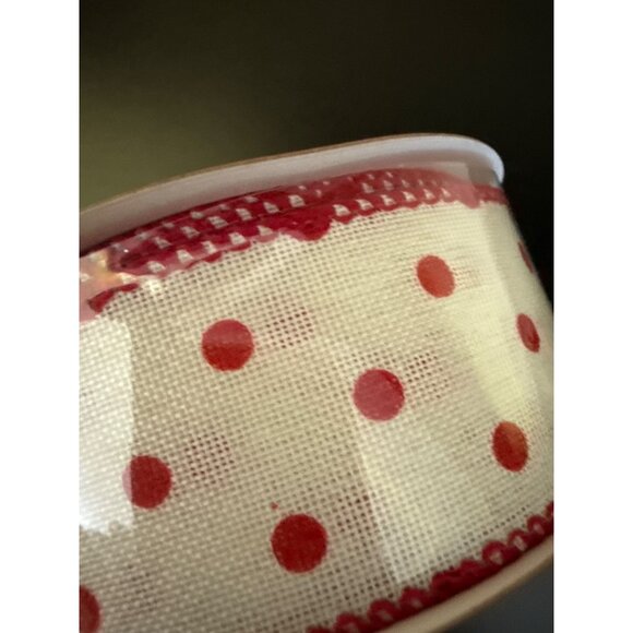 Red & White Wired Edge Polka Dot Ribbon 1.5" X 30 Ft Christmas Craft Decor - Picture 2 of 5